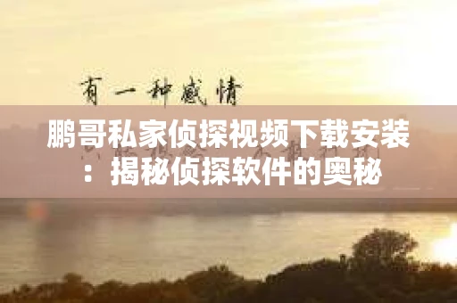 鹏哥私家侦探视频下载安装：揭秘侦探软件的奥秘