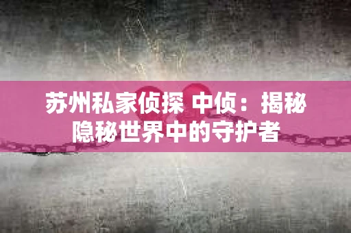 苏州私家侦探 中侦：揭秘隐秘世界中的守护者